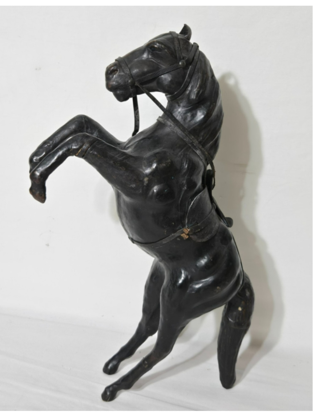 Vintage Leather Wrapped Horse Statue Figurine 16" Rearing Equestrian Decor MCM